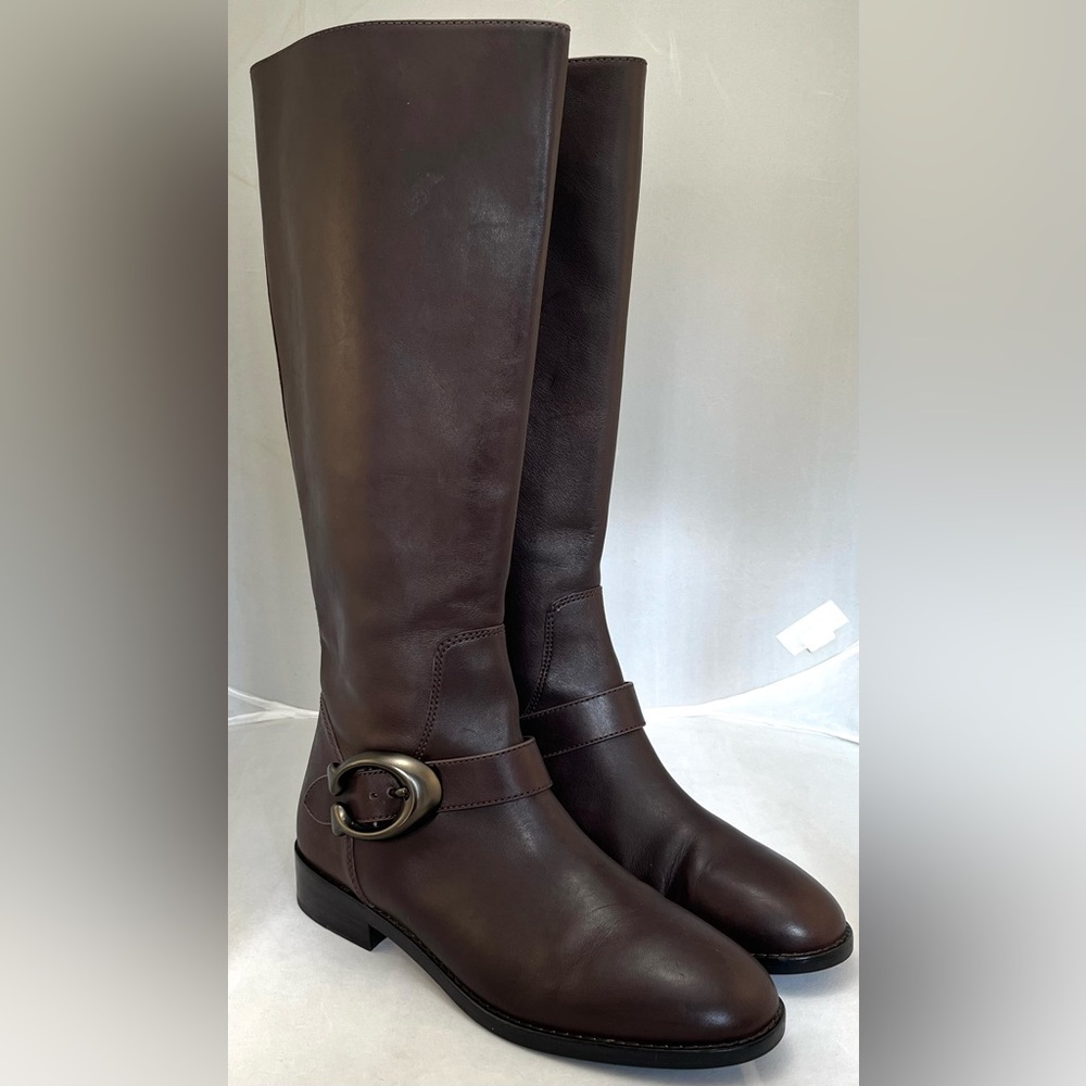 Coach Brynn Dark Brown Leather Tall Riding Boots Size 6.5 GUC